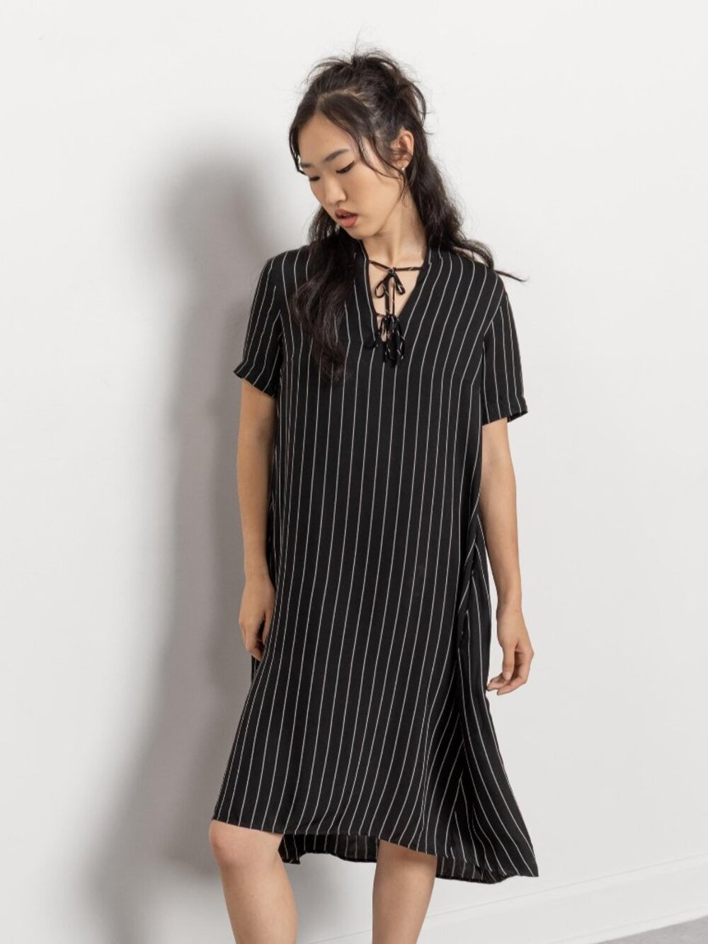PIN STRIPE SHIRT Dress Vintage Minimalist Short Sleeve Xs